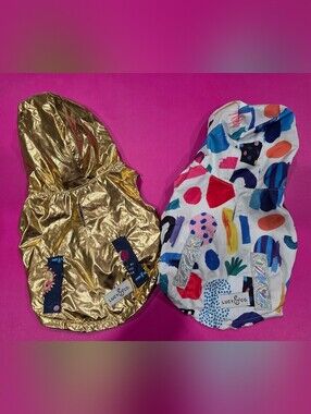 Lucy & Co. Metallic Gold and Multicolor 2 Dog Hooded Jackets